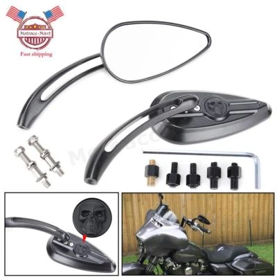 Espelho retrovisor caveira lágrima preto para motocicleta Harley Sportster Dyna Street - Imagem 1 de 4