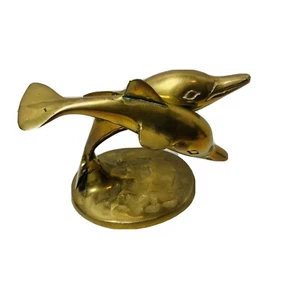 Vintage Brass Dolphin Sculpture/Paperweight/Figurine Beach Nautical Decor 7" - Picture 1 of 5