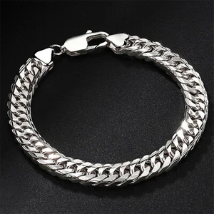 Pure Platinum 950 Chain Men Lucky 3.8mm Curb Cuban Link Bracelet 12.3g/8inch - Picture 1 of 8