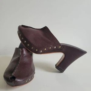 Roberto Del Carlo Brown Leather Wedge Clog Heels EU 38 US 7 - Picture 1 of 9