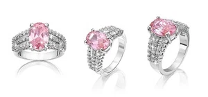 PINK & WHITE OVAL CUBIC ZIRCONIA RING UNIQUE DESIGN STUNNING RING NEW SIZE P - Picture 1 of 1