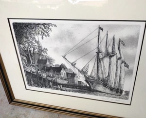 Vintage Signed 1976 Alan Jay Gaines Lithograph "The Schooner" Framed Print - Picture 1 of 8