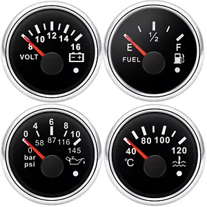 4 Gauge Set 52mm Fuel Level Oil Pressure Water Temp Voltmeter Gauge for Boat Car - Picture 1 of 19