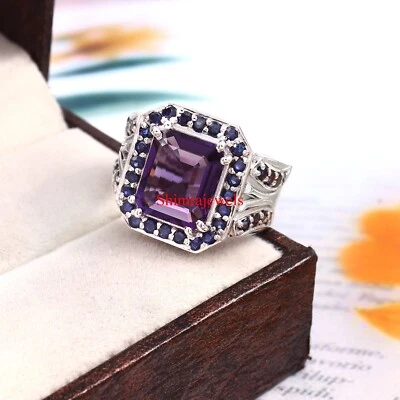 Natürlich Amethyst & Heizbar Saphir Mit 925 Sterlingsilber Ring für Herren #1020 - Bild 1 von 4