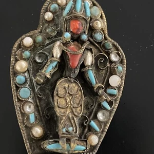 Broche tibetano vintage 2 pulgadas con turquesa - Imagen 1 de 4