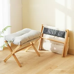 Ottoman Leisure Footstool Removable X Folding Footrest with Wooden Leg - Picture 1 of 6