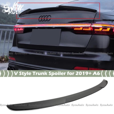 FITS 2019-2025 AUDI A6 C8 V STYLE GLOSSY BLACK HIGH KICK REAR TRUNK SPOILER WING - Image 1 of 4