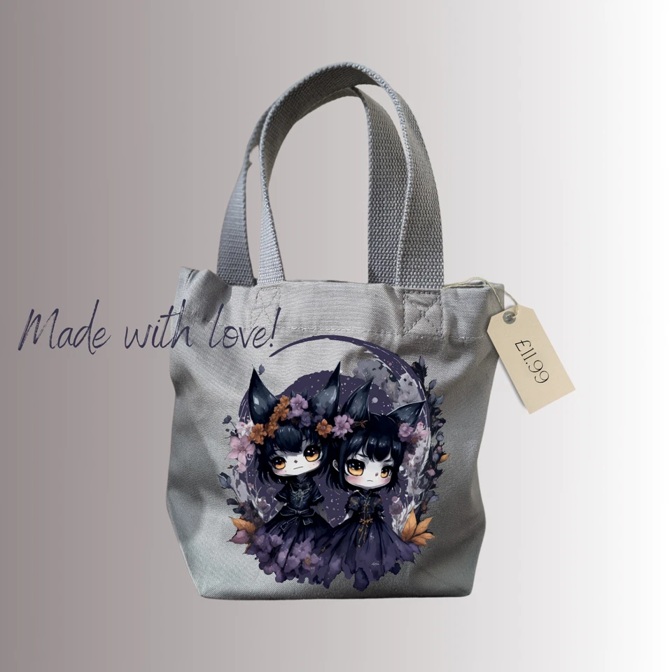 Halloween tote bag, Halloween gift, Small bag gift, Personalised gift, Goth - Image 1 of 1