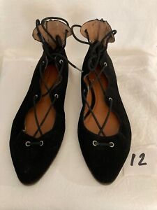 Lucky Brand Black Suede Pointy Toe Lace Up Flats Shoes 8.5