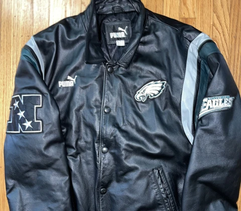 90s Vintage 100% Leather Eagles Jacket NFL Size 2XL NFC 1990s Cover