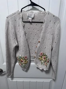 Cárdigan recortado floral bordado a mano vintage de Susan Bristol años 90 - Imagen 1 de 5