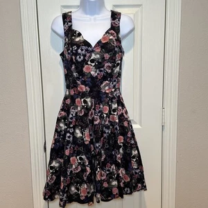 Hell Bunny Skull & Floral Flower Dress Size Small Rockabilly Goth Rocker Chic - Picture 1 of 13