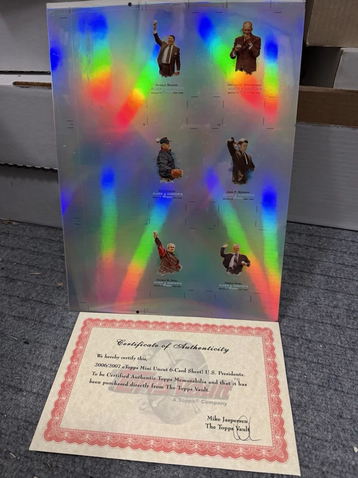 RARE 2007 ETOPPS UNCUT SHEET TOPPS VAULT COA PRESIDENTS 1-6  JFK REAGAN - Image 1 of 4