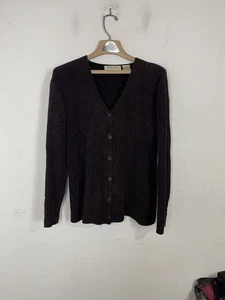 Carolyn Taylor Mujer L/G Acanalado Cuello en V Cárdigan Suéter Marrón Oscuro 100% Acrílico - Imagen 1 de 9