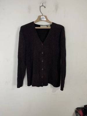 Carolyn Taylor Mujer L/G Acanalado Cuello en V Cárdigan Suéter Marrón Oscuro 100% Acrílico Foto 1 de 4