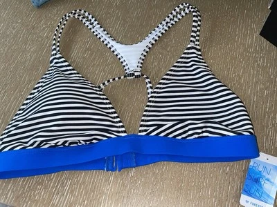 Bathing Suit Separate Bikini Top Women’s  L Black/White Striped  Swimwear NWT - Image 1 of 4
