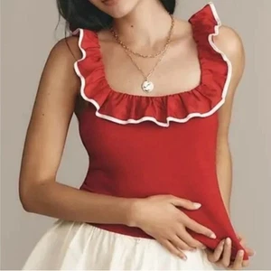 Anthropologie Sunday in Brooklyn Red Ruffle Top Size Medium - Picture 1 of 5