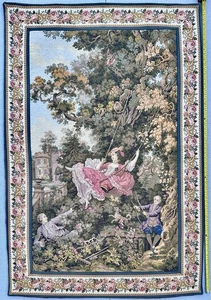 Vintage LARGE 5’x3’ “The Swing” French Tapestry Wall Decor John Honoré Victorian - Picture 1 of 14