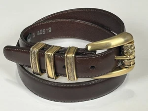 Vintage Brighton 40519 Brown Leather Belt Brass Buckle Western Sz S Made in USA - Picture 1 of 12