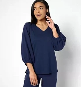 Belle by Kim Gravel Mixed Media Slub Knit & Gauze Top Twilight Size 4X - Picture 1 of 7