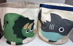 2 Sprouts Canvas Storage Bins Hamper Totes Triceratops Dinosaur Shark - Picture 1 of 7