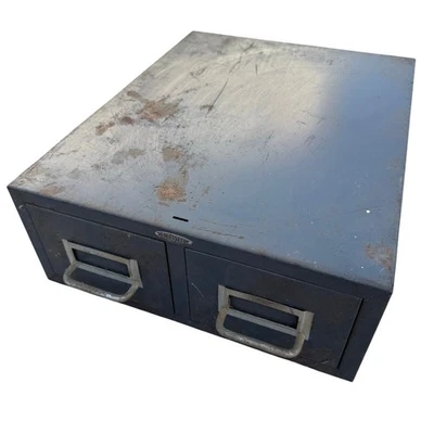 Cole Steel Two Drawer Index Card Stackable Metal File Cabinet Storage Vintage - Image 1 of 4