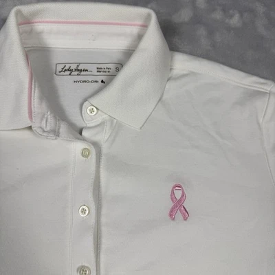 Lady Hagen Polo Womens Size S Whites W/ Pink Breast Cancer Logo * - Image 1 of 4