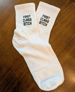 Men Women First Class Bitch Print Funny Socks Casual Sport White Black Gag Gift - Picture 1 of 3