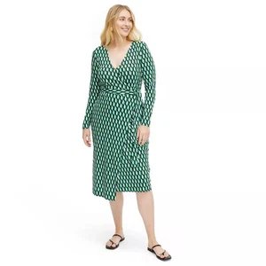 Diane von Furstenberg Women's Midi Wrap Dress Deep V-Neck Long Sleeve - Picture 1 of 22