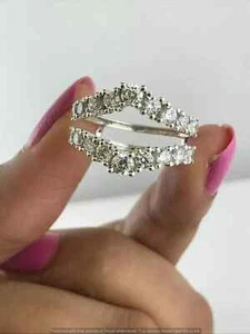 14k White Gold Plated 2Ct Natural Moissanite Enhancer Wrap Guard Ring Women's - Picture 1 of 3