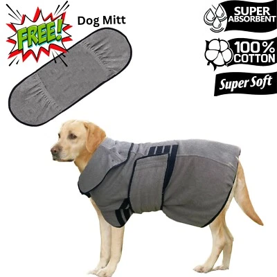 Dog Bathrobe Towel Gowns for Pets 100% Cotton Ultra Absorbent Super Drying Robe