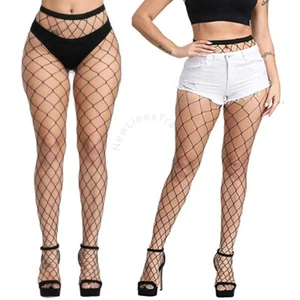 Damen schwarze Fischernetzstrumpfhose Damen breit groß groß Walnetz Diamant Kostüm - Bild 1 von 6