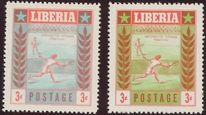 LIBERIA 1955 3 C tennis superb U/M MAJOR ERROR & VARIETY: MISSING COLOR YELLOW - Bild 1 von 2