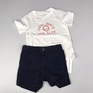 Janie and Jack Toddler Boy 2T White T-Shirt & Navy Shorts Outfit Set - Picture 1 of 5