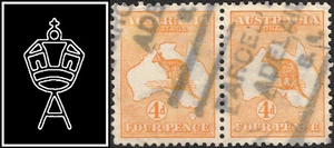 1913 Australia 4d naranja primera marca de agua canguro par de estampillas buenas a finas usadas - Imagen 1 de 1