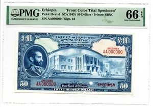 Ethiopia 50 Dollars ND Pick 15ccts1 Color Trial Specimen PMG Gem Unc 66 EPQ - Picture 1 of 2