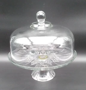 Pedestal de vidrio con pedestal de anclaje vintage para pasteles con cúpula, con patrón Starburst - Imagen 1 de 12