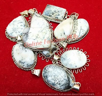 Venta Colgantes de piedras preciosas de ópalo dendrita enchapados en plata de ley 925 lote al por mayor Foto 1 de 3