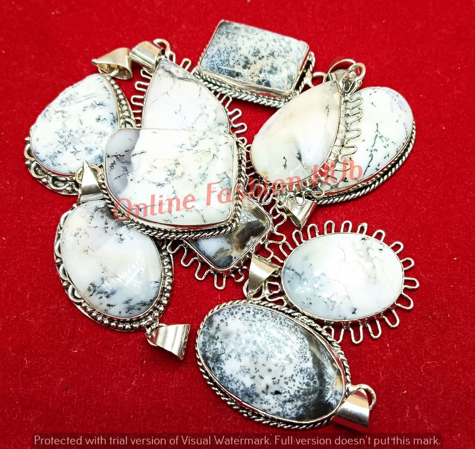 Venta Colgantes de piedras preciosas de ópalo dendrita enchapados en plata de ley 925 lote al por mayor Foto 1 de 3