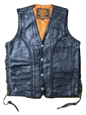 Vest by Milwaukee Leather Side-Laces Black Color Size 40 Motorcycle Rider feb22 - Image 1 of 4