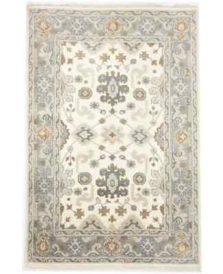 Hand-Knotted Cream Oushak Chobi Oriental Rug Floral Carpet Home Décor 4X6 ft - Image 1 of 4
