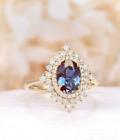2ct Oval Cut Simulated Alexandrite Halo Bridal Ring 14k Rose Gold Plated Silver