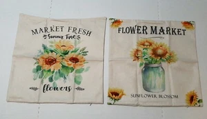Sunflower Market Fresh Decorative Throw Pillow Covers 18x18 Inches Set of 2 New - Picture 1 of 6