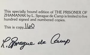 SIGNED/Limited Edition De Camp The Prisoner of Zhamanak Phantasia Press 1982 - Foto 1 di 14