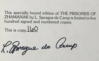 SIGNED/Limited Edition  De Camp  The Prisoner of Zhamanak  Phantasia Press  1982 - Image 1 of 4