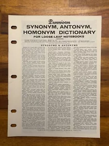Dennison Synonym Antonym Homonym Wörterbuch für Loseblatthefte 1962 Vintage - Bild 1 von 4