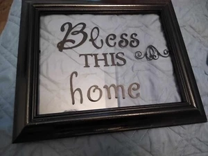Bless This Home Sign. Glass with wood frame - Picture 1 of 1