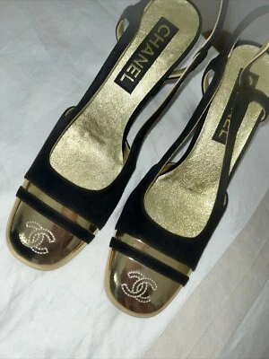 CHANEL Iconic Two-Tone Leather Slingback Heels Pumps 38C - Image 1 of 4
