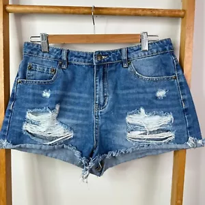 Dotti Denim Shorts Womens 12 Blue Distressed Hot Pants Summer - Picture 1 of 8