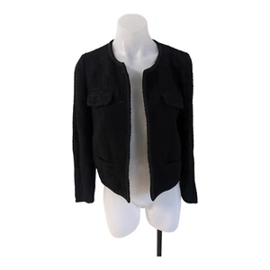 Derek Lam 10 Crosby Size 36 Blakely Cropped Tweed Jacket Black Crew Neck Pockets - Picture 1 of 12